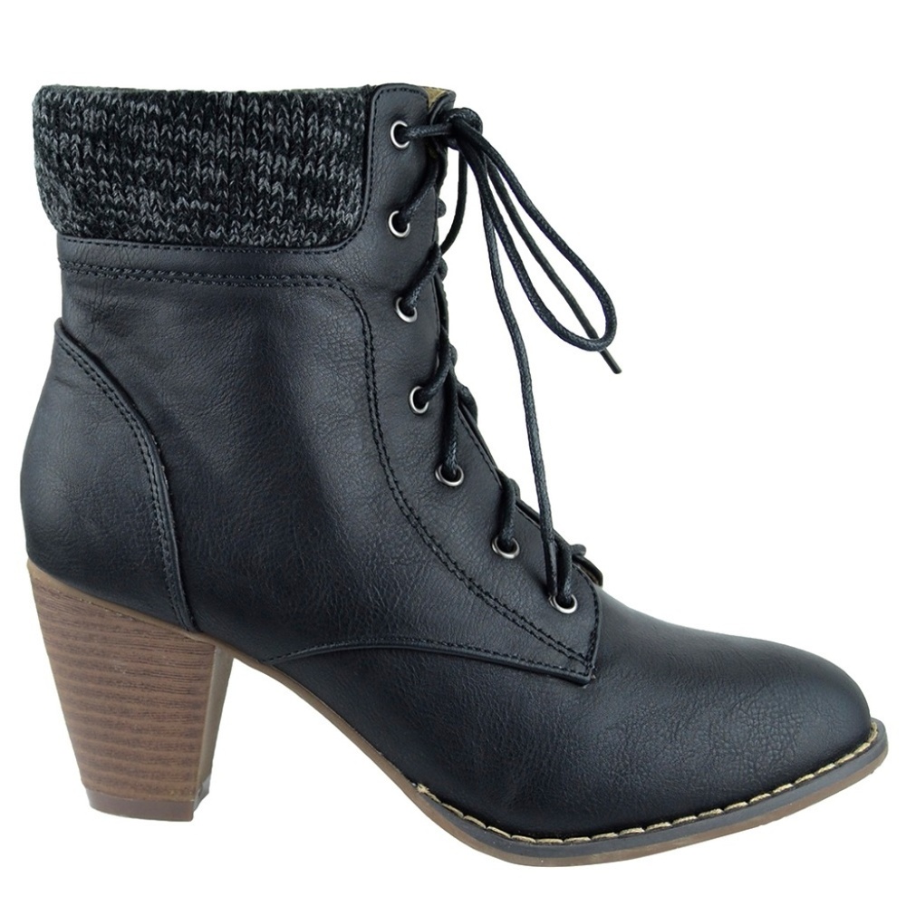 WOMEN ANKLE BLOCK HEEL BOOTS BLACK SOBEYO MEL-12
